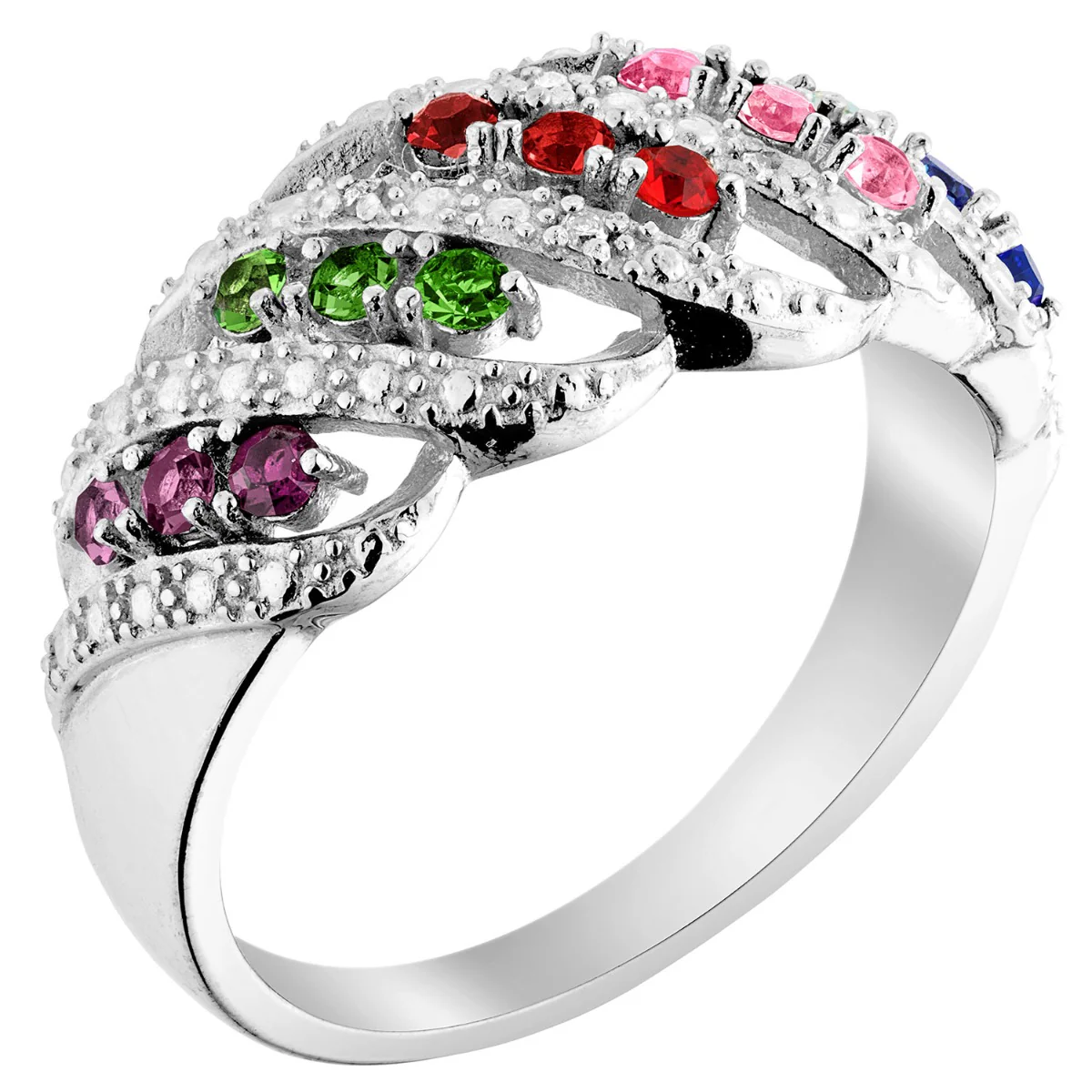 Silver Plated Family Birthstone Swirl with Diamond Accent Ring - Image 2