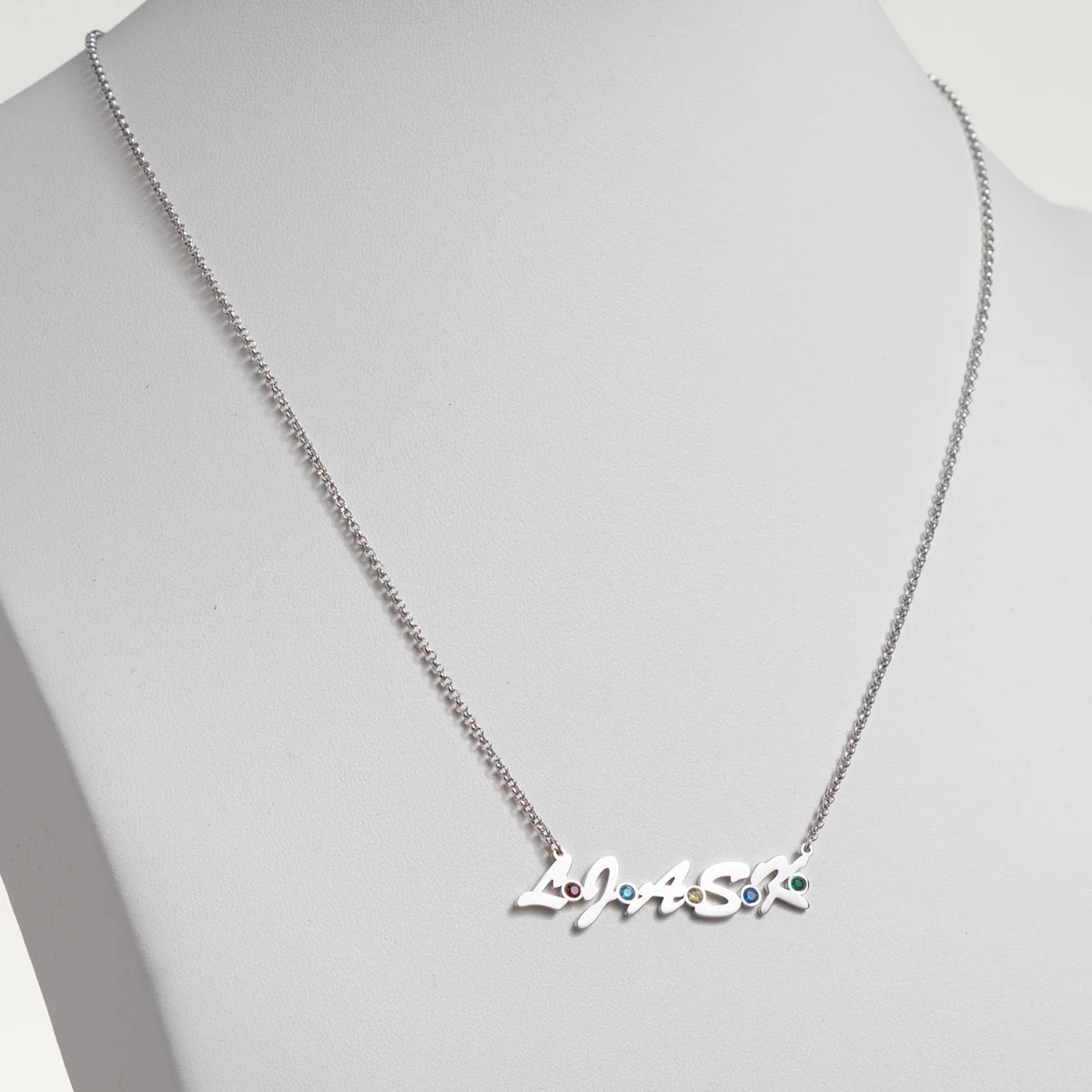 Silver Plated Family Initials and Birthstones Necklace - Image 2