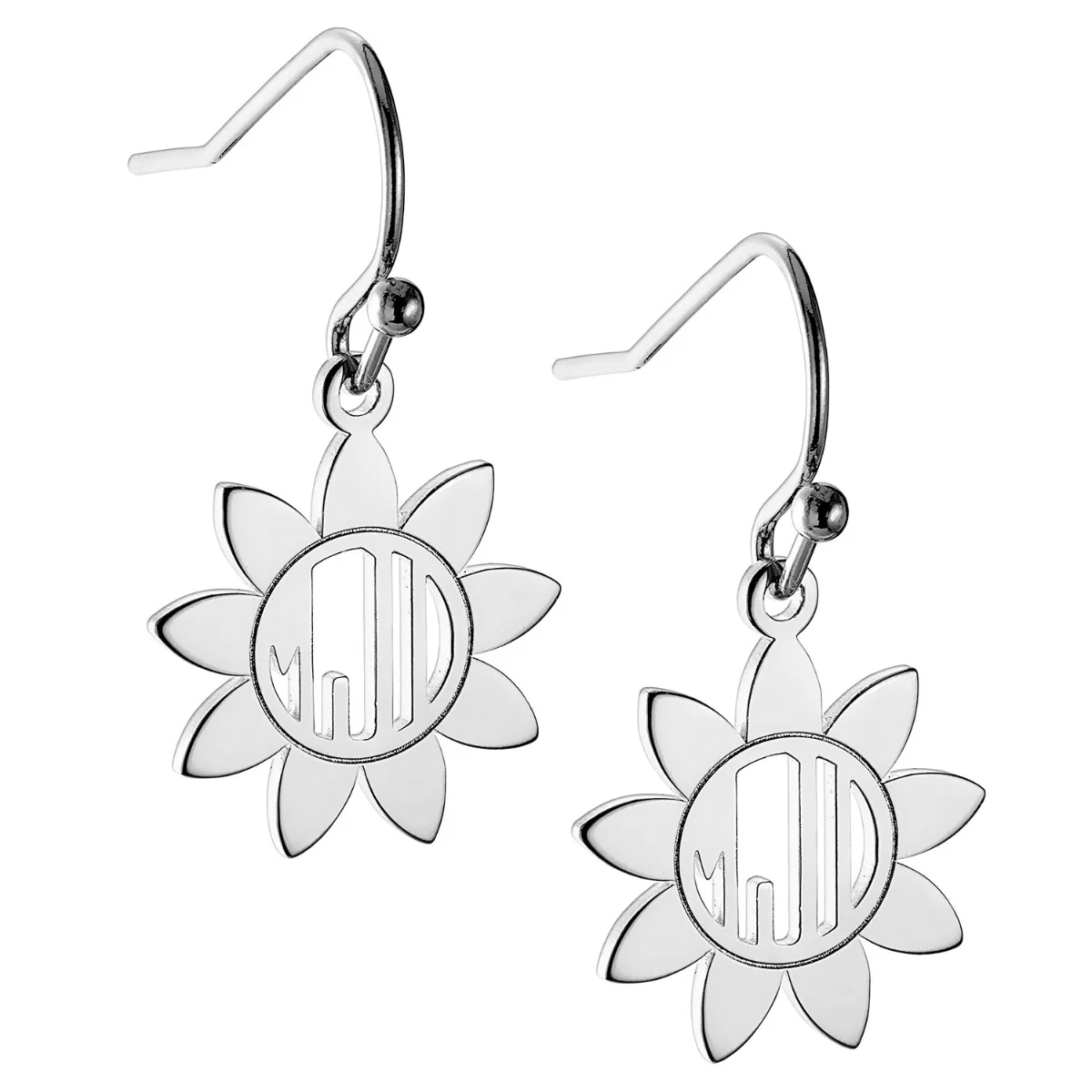 Silver Plated Sunflower Monogram Dangle Earring - Image 2