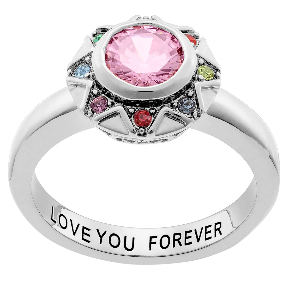 Silver Plated Birthstone Starburst Ring