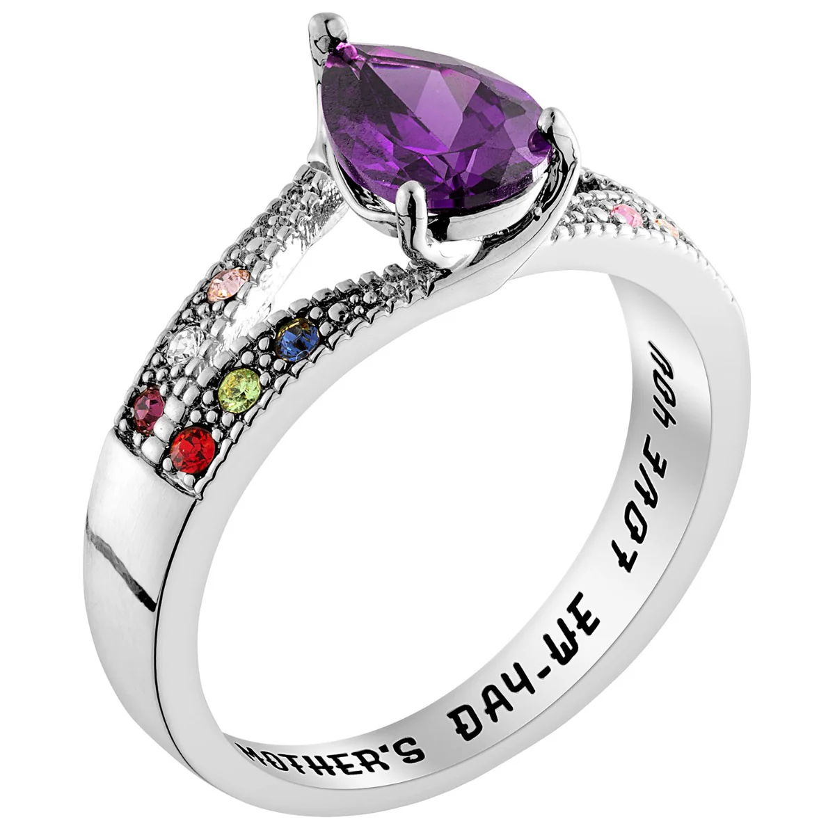 Silver Plated Mother/ Grandmother's Pear Family Birthstone Ring - Image 2