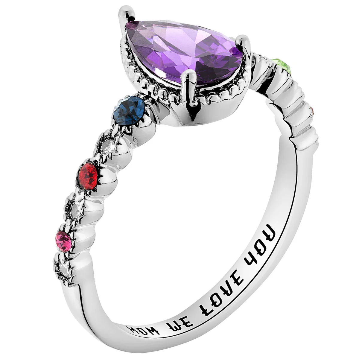 Silver Plated Mother's Pear and Family Birthstone Ring - Image 2