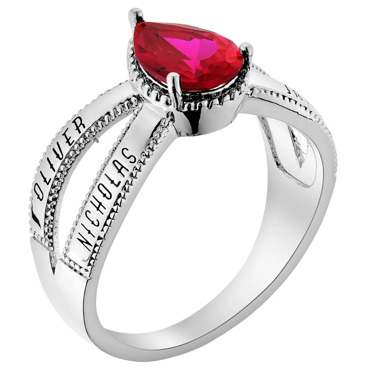 Silver Plated Mother's Pear Birthstone Family Name Ring - Image 2