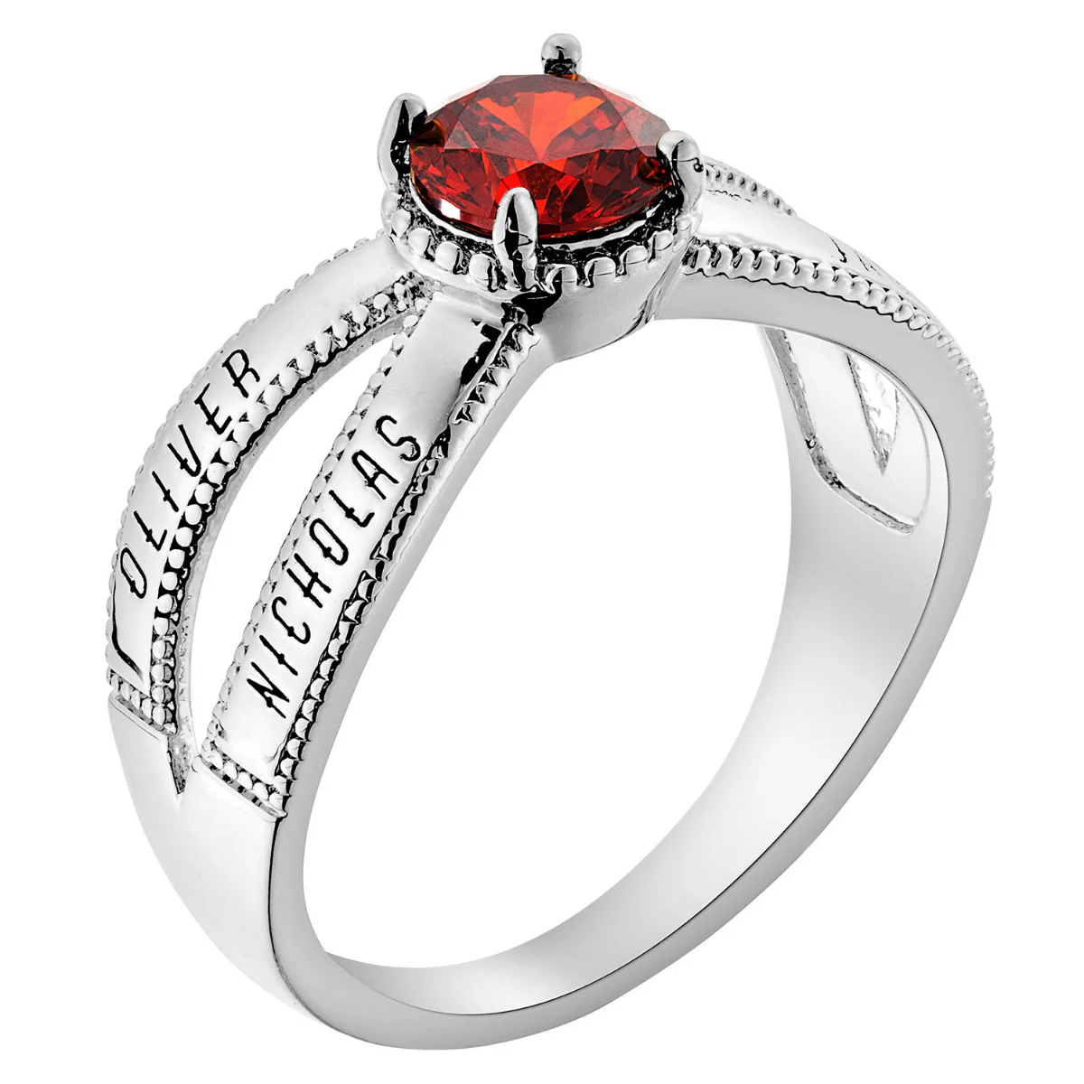 Silver Plated Mother's Round Birthstone Family Name Ring - Image 2