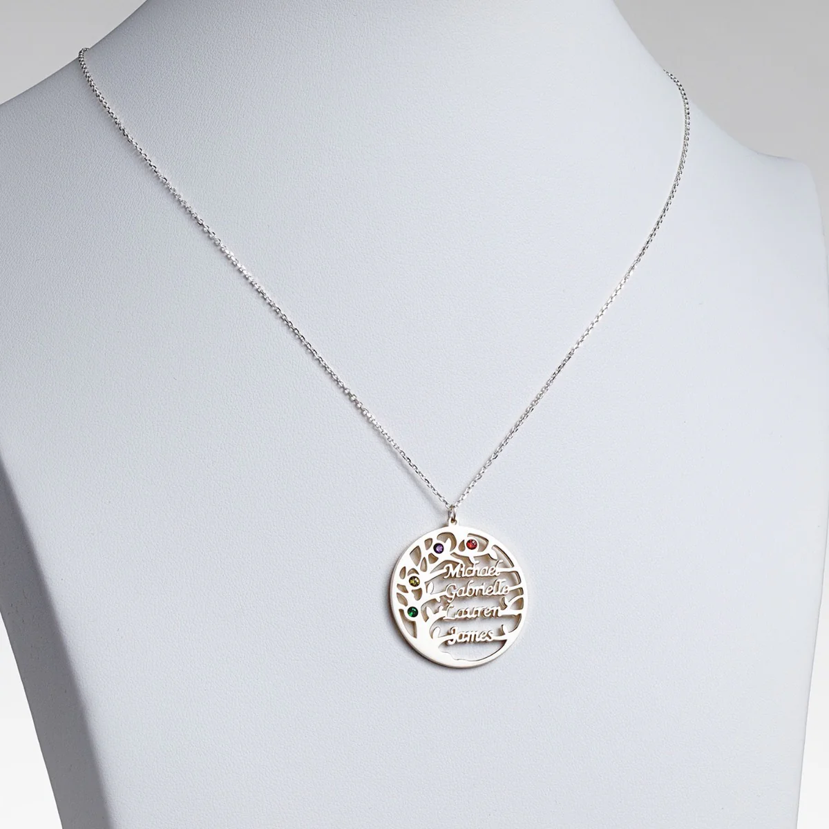 Silver Plated Name and Birthstone Family Tree Necklace - Image 2