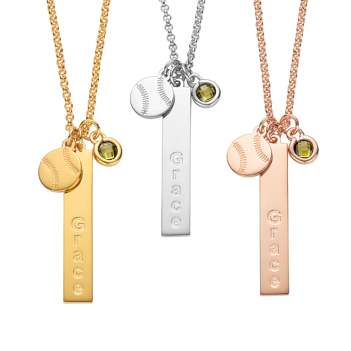 Silver Plated Name Necklace with Baseball Charm and Birthstone Dangle - Image 2