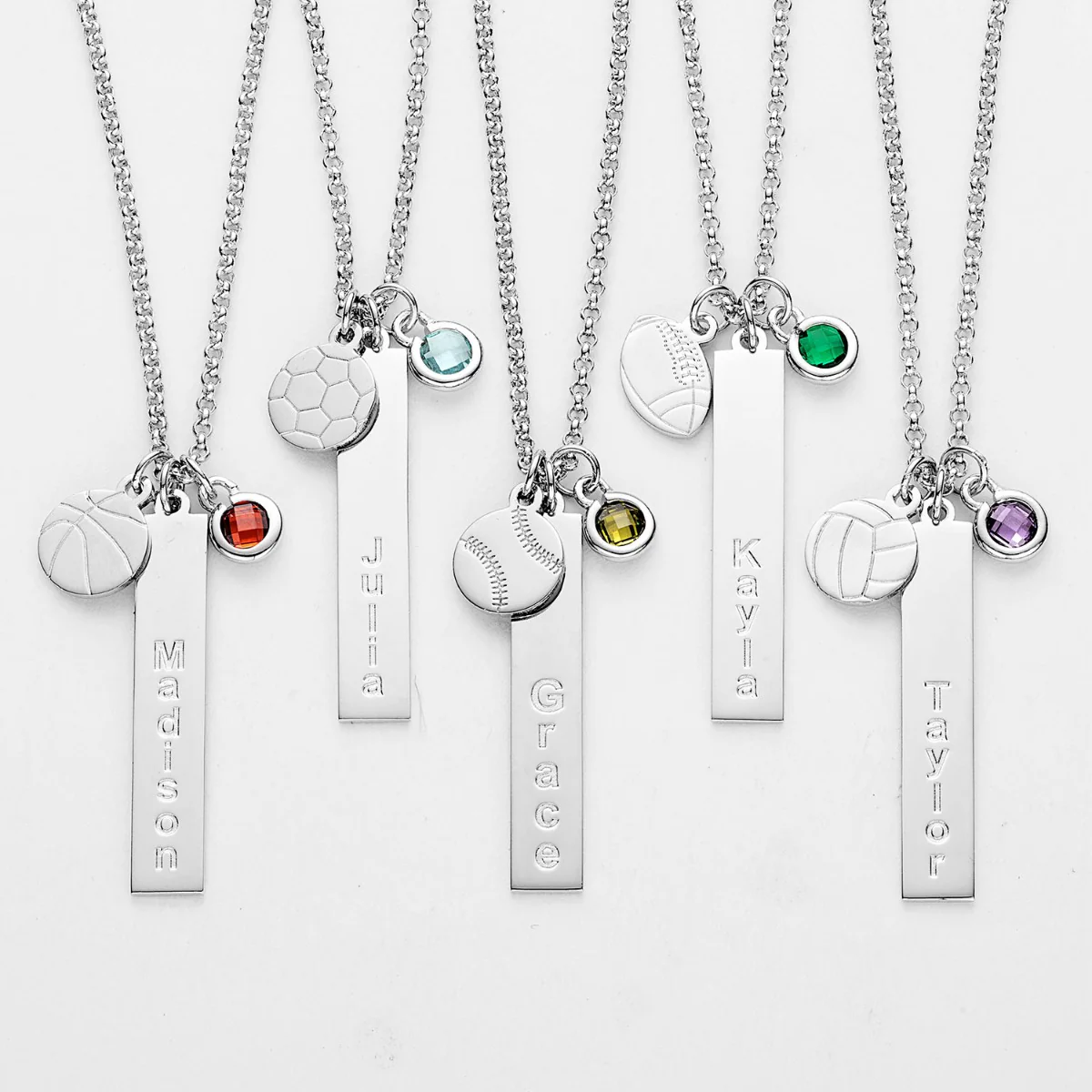 Silver Plated Name Necklace with Basketball Charm and Birthstone Dangle - Image 2
