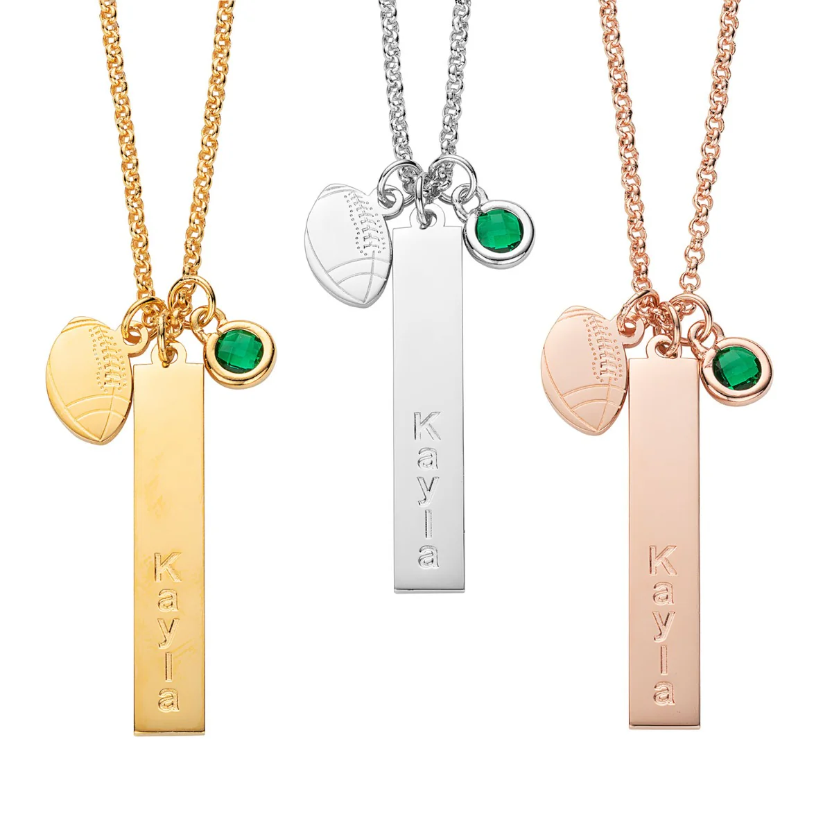 Silver Plated Name Necklace with Football Charm and Birthstone Dangle - Image 2