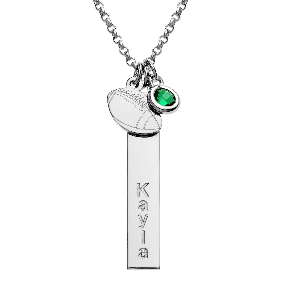 Silver Plated Name Necklace with Football Charm and Birthstone Dangle - Image 4