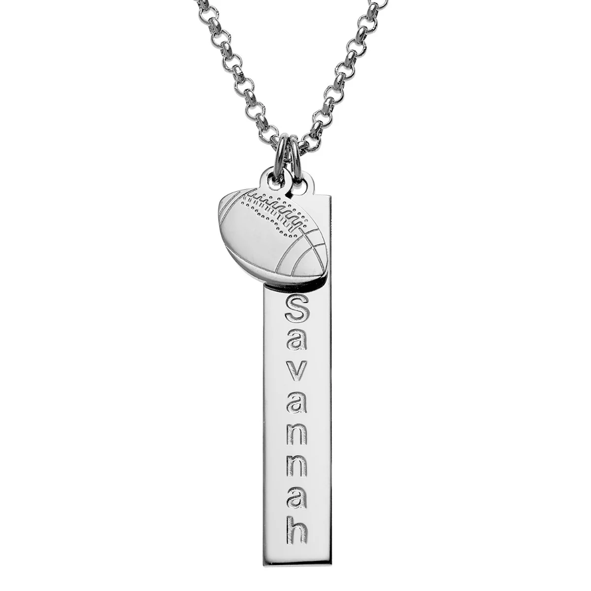 Silver Plated Name Necklace with Football Charm Dangle - Image 3