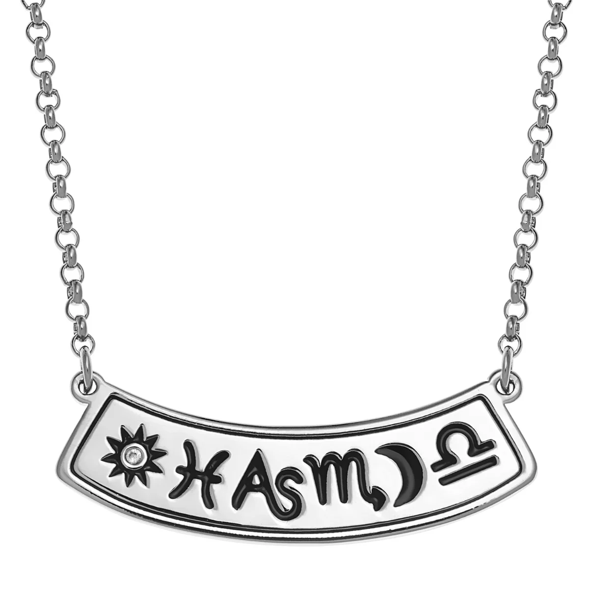 Silver Plated Personalized 3 Zodiac Signs Name Curved Bar Necklace - Image 2