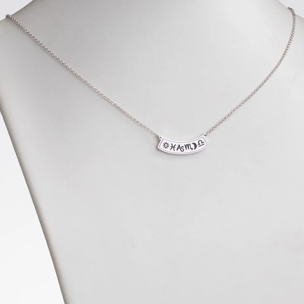 Silver Plated Personalized 3 Zodiac Signs Name Curved Bar Necklace - Image 3