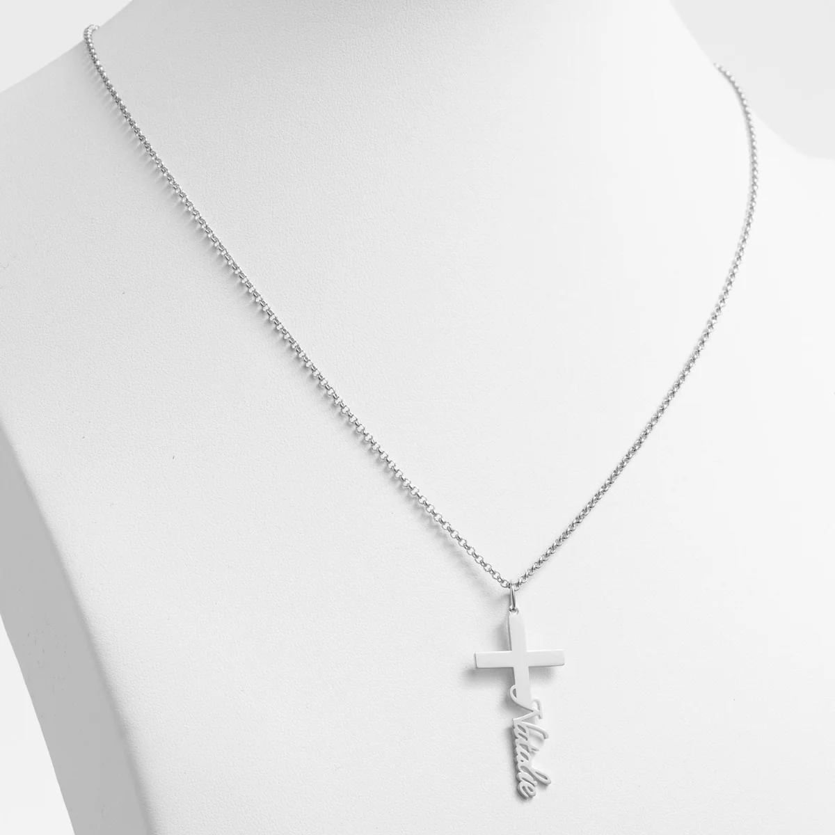 Silver Plated Script Name Cross Necklace - Image 2