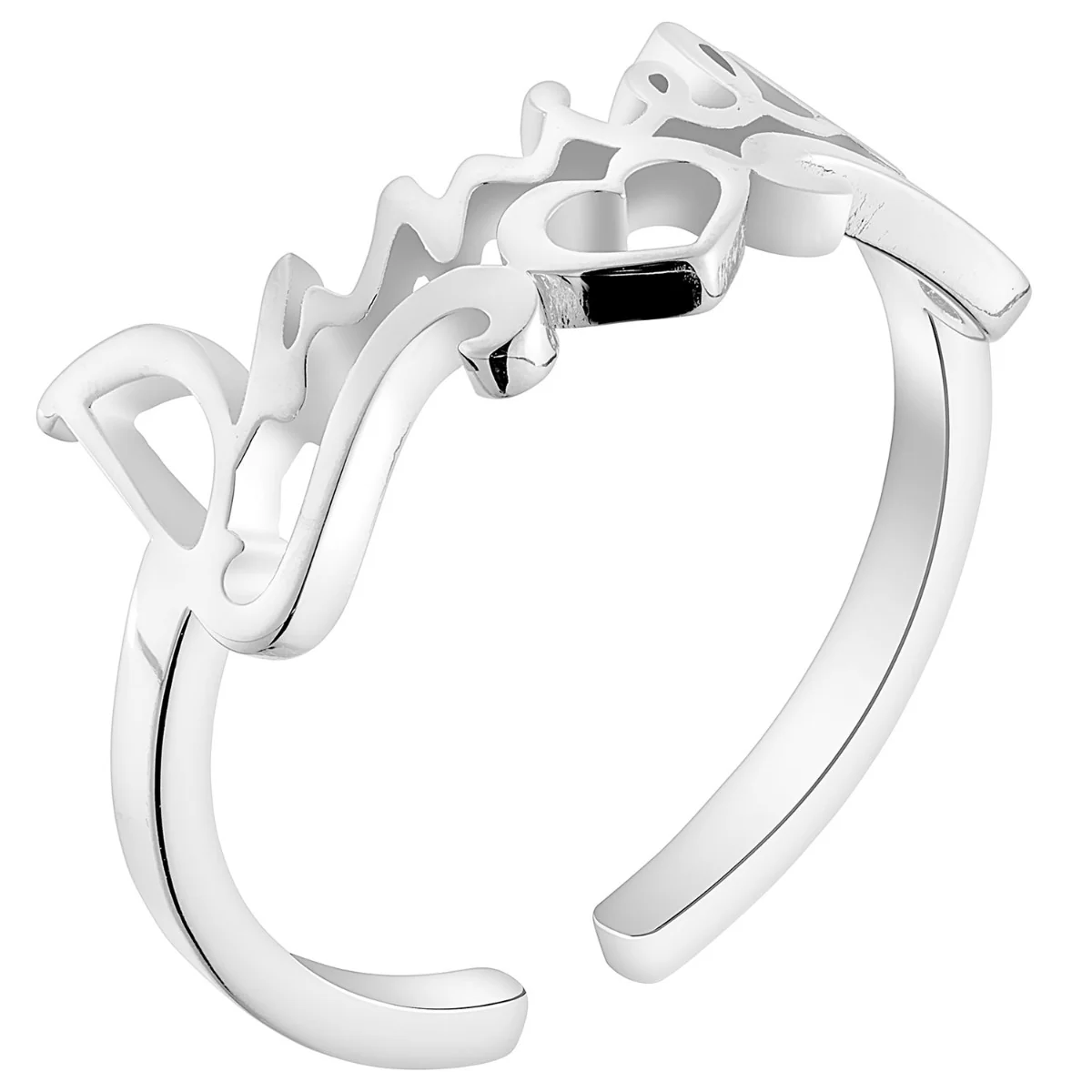 Silver Plated Script Name Ring with Heart Scroll - Image 2