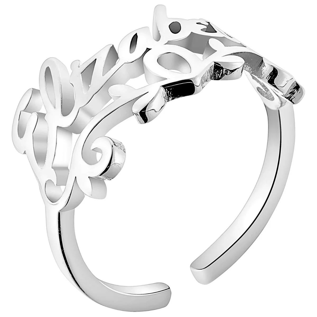 Silver Plated Script Name with Scroll Ring - Image 2