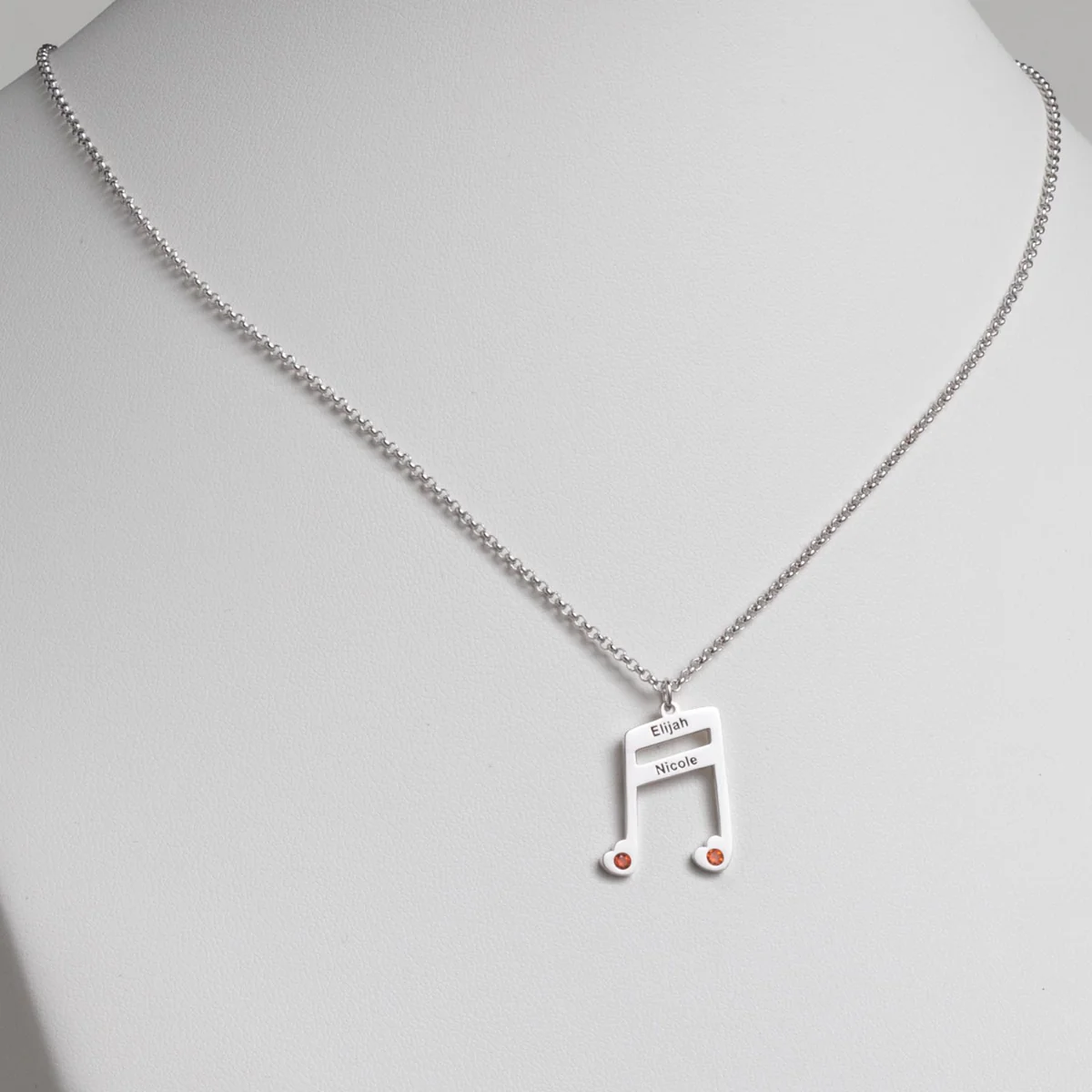 Silver Plated Sixteenth Note Couple Name and Heart Birthstone Necklace - Image 2