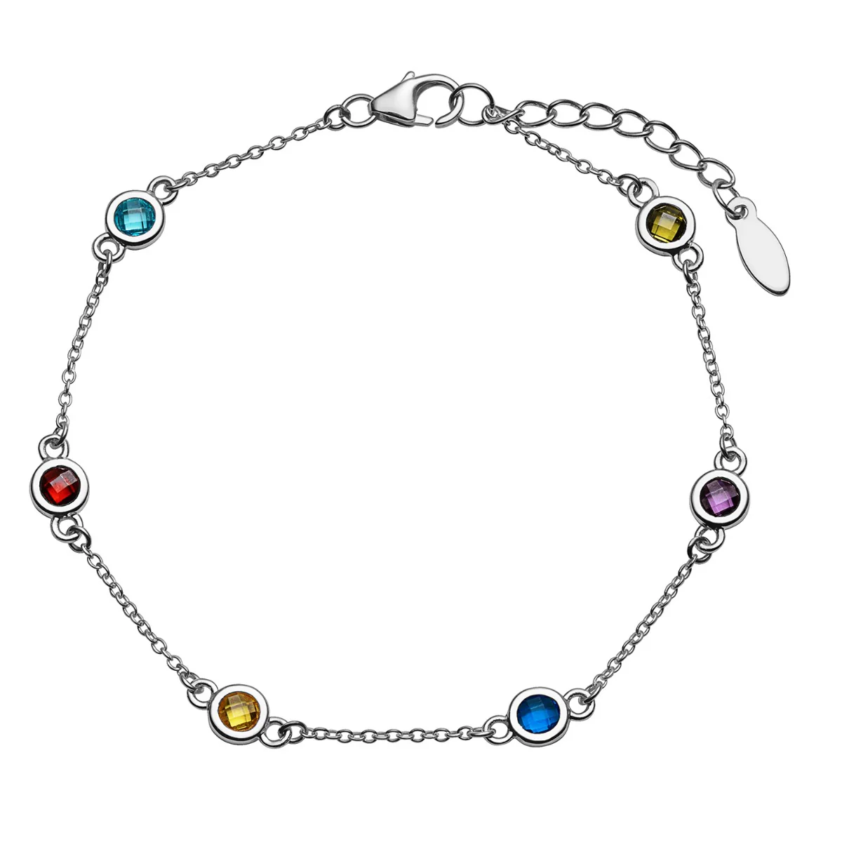 Silver Plated Station Birthstone Anklet - 2 to 6 Stones - Image 2