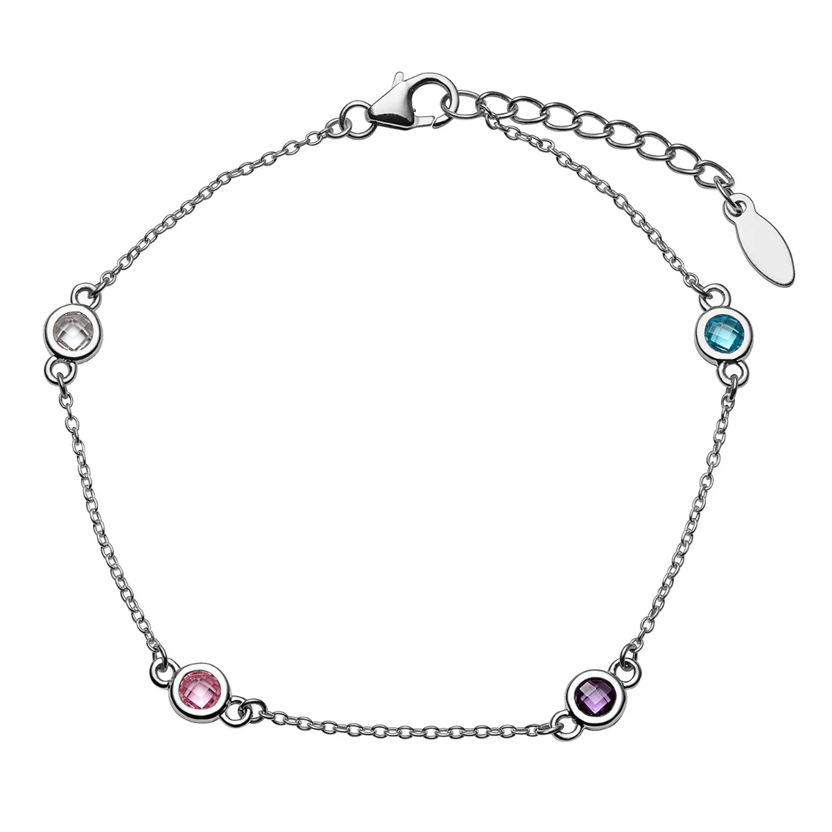 Silver Plated Station Birthstone Anklet - 2 to 6 Stones - Image 3