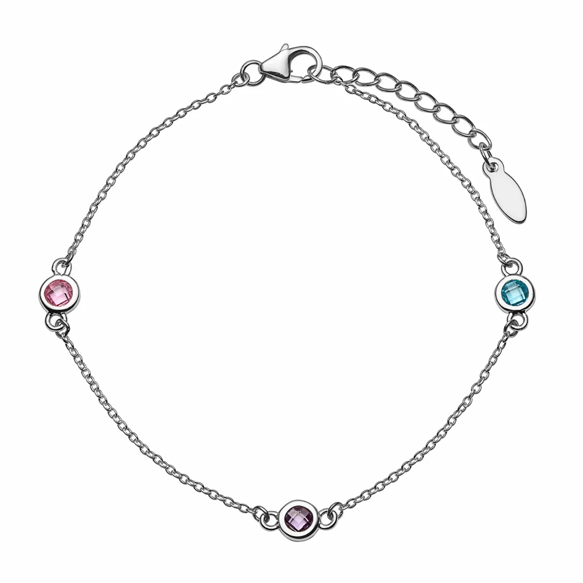 Silver Plated Station Birthstone Anklet - 2 to 6 Stones - Image 4