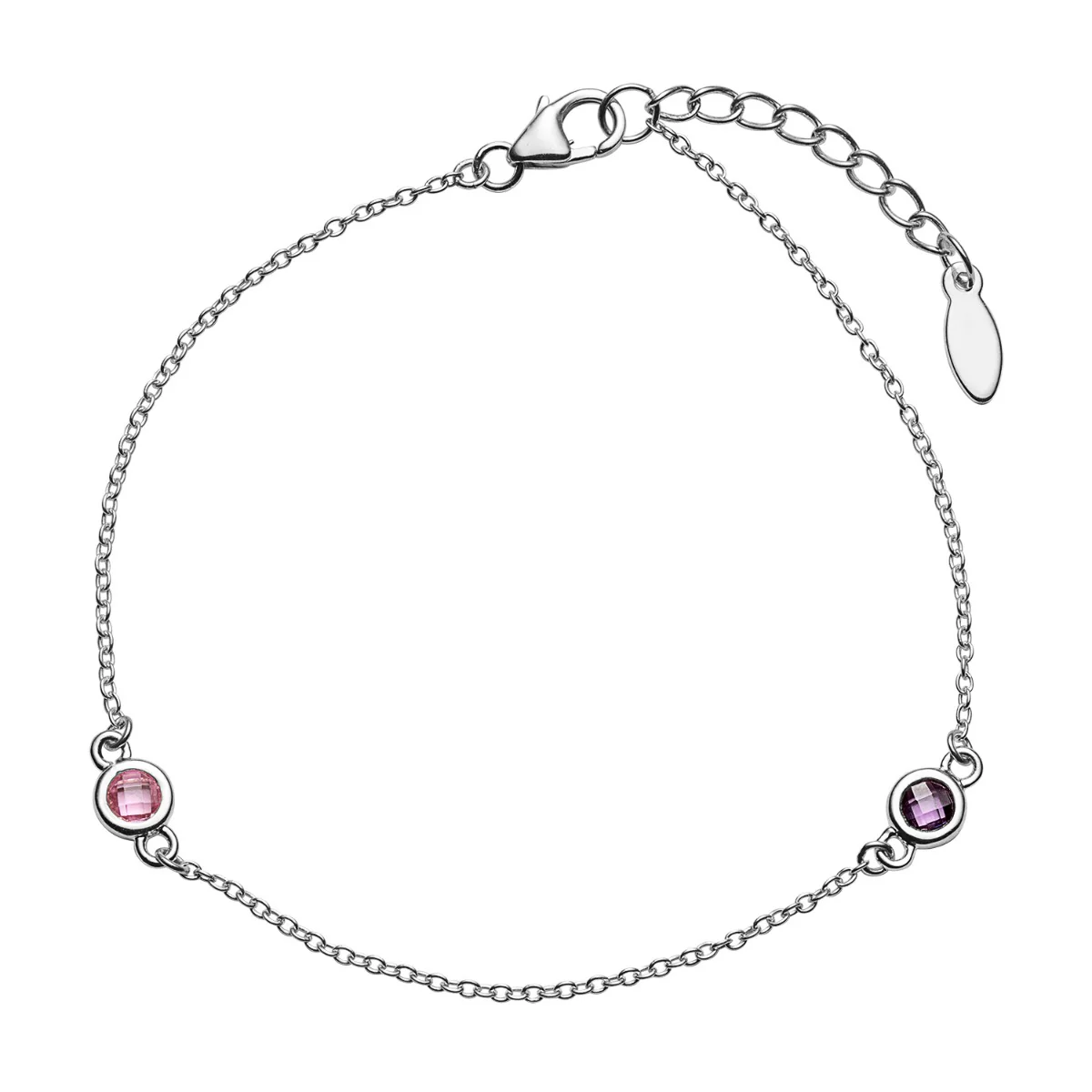 Silver Plated Station Birthstone Anklet - 2 to 6 Stones - Image 5