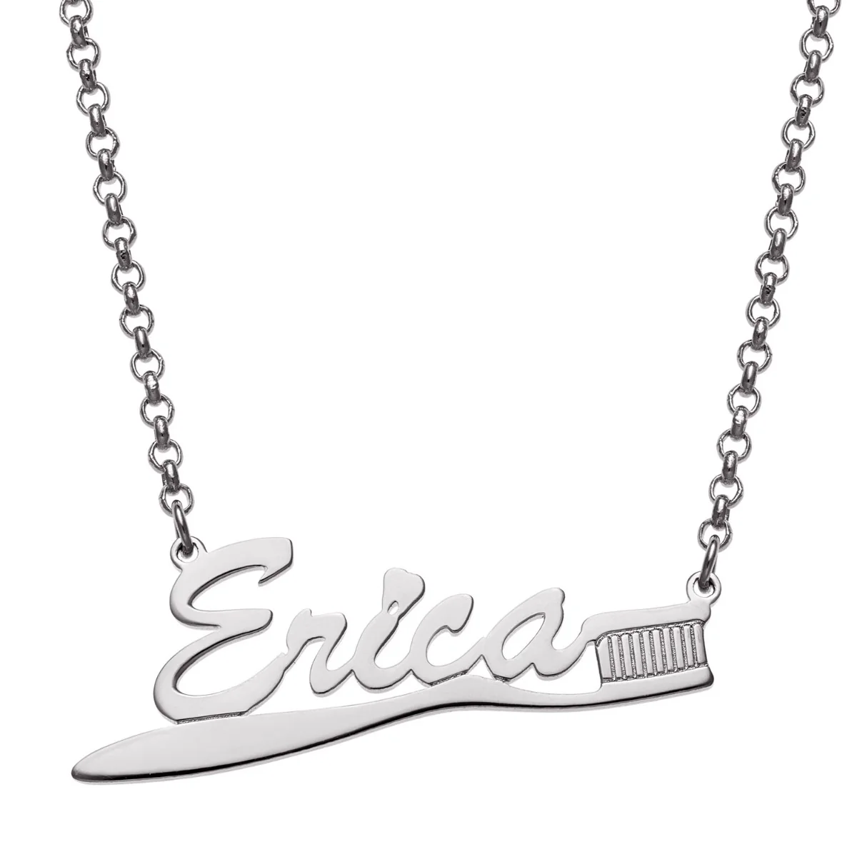 Silver Plated Toothbrush Name Necklace