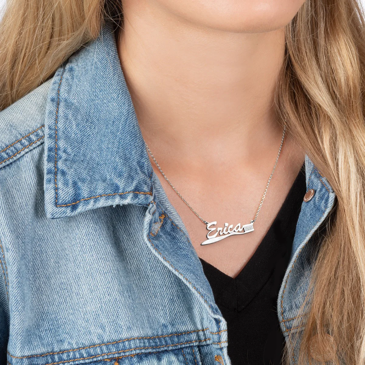 Silver Plated Toothbrush Name Necklace - Image 2