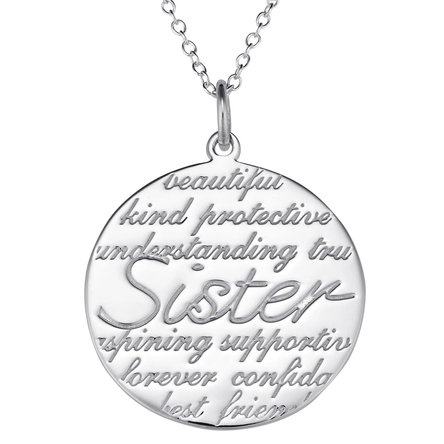 Sister's Sterling Silver Sentiment Disc Pendant
