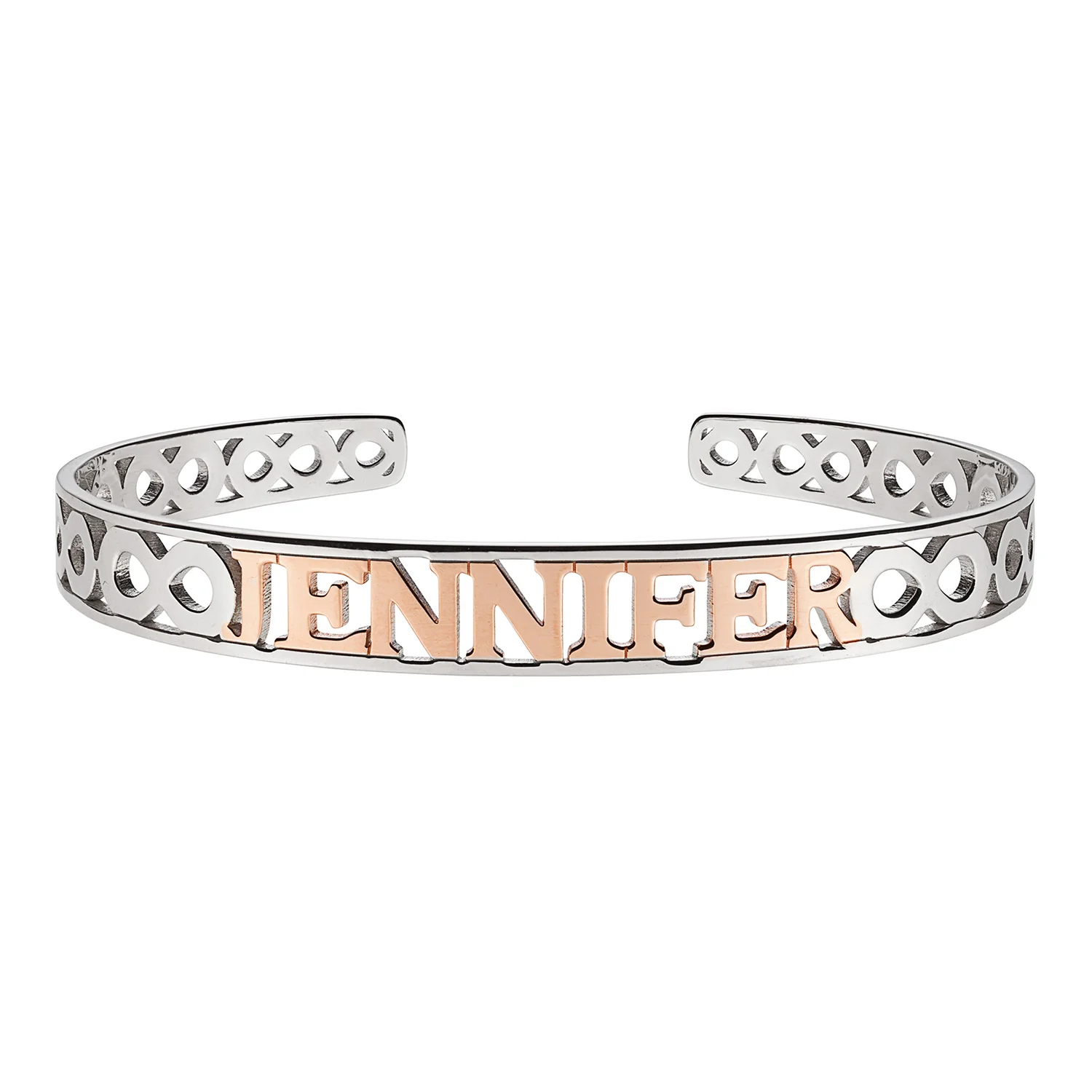 Slim Two-Tone Name and Infinity Bangle - Image 3