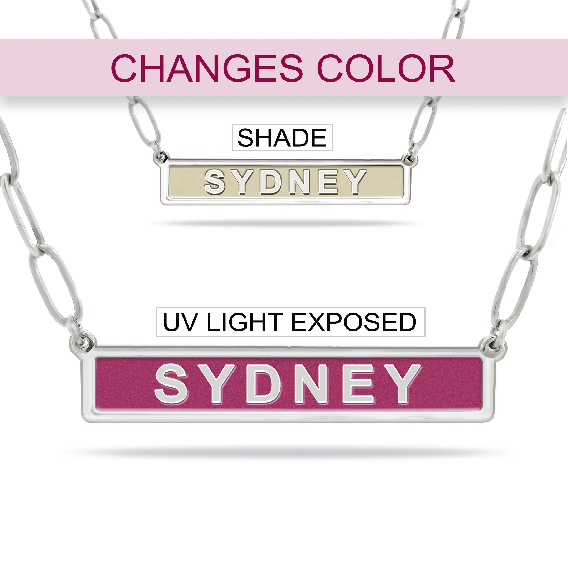 Silver Plated Personalized Chameleon Enamel Bar Paperclip Chain Necklace