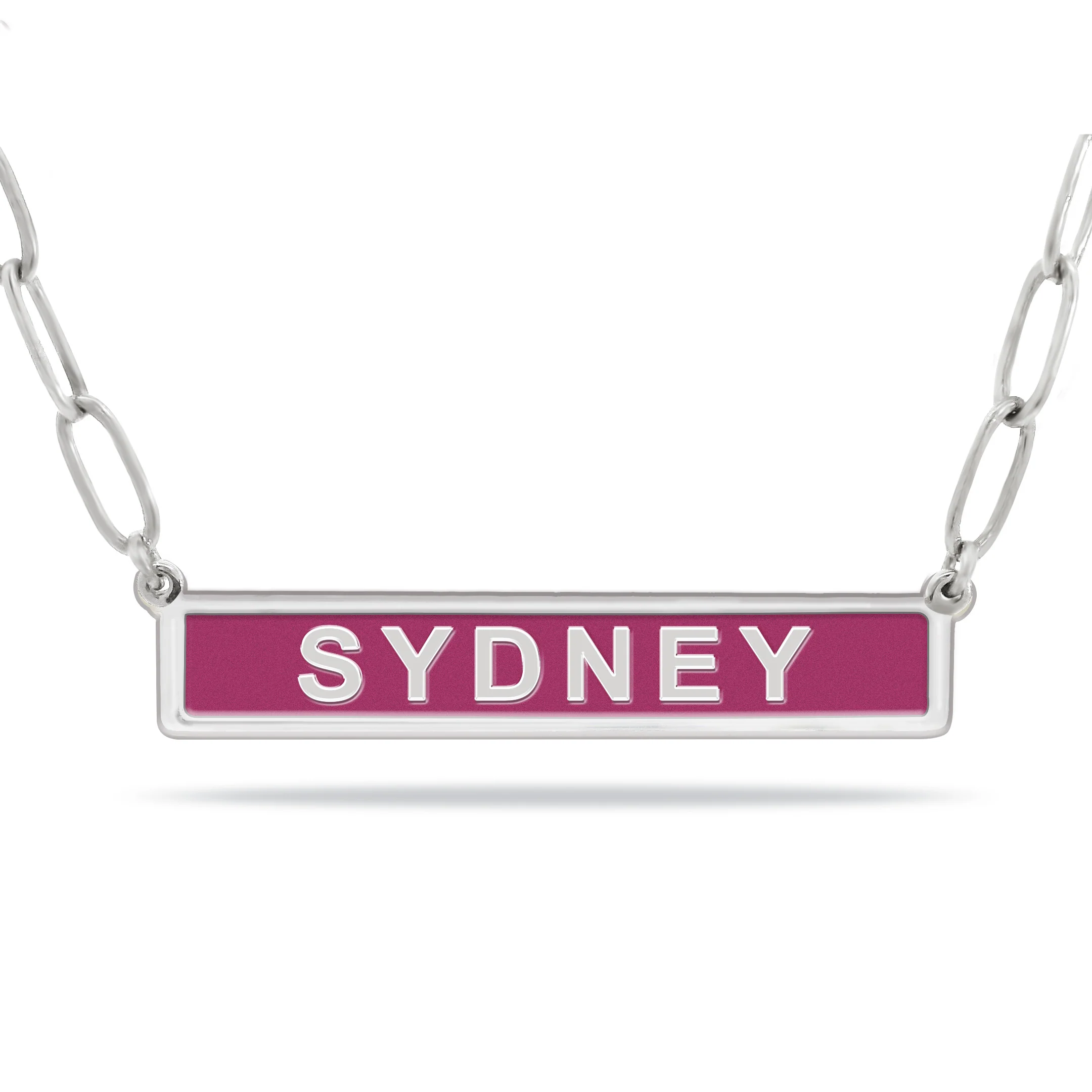 Silver Plated Personalized Chameleon Enamel Bar Paperclip Chain Necklace - Image 4