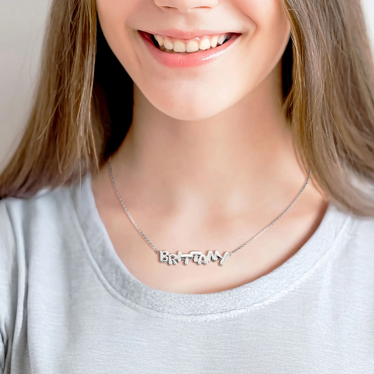 Staggered Uppercase Balloon Letters Name Necklace - Image 4
