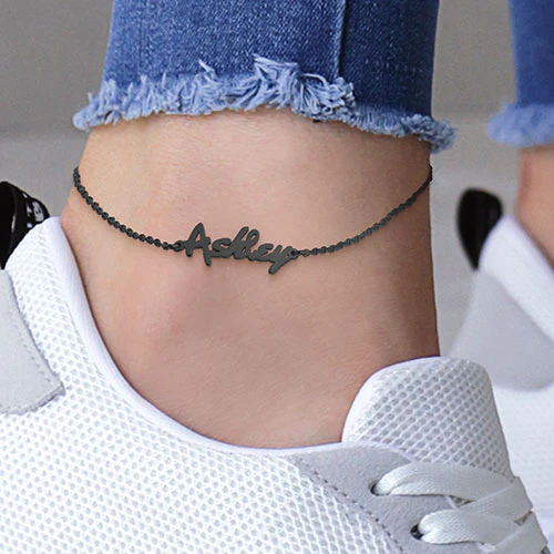 Stainless Steel Bold Name Anklet - Image 9