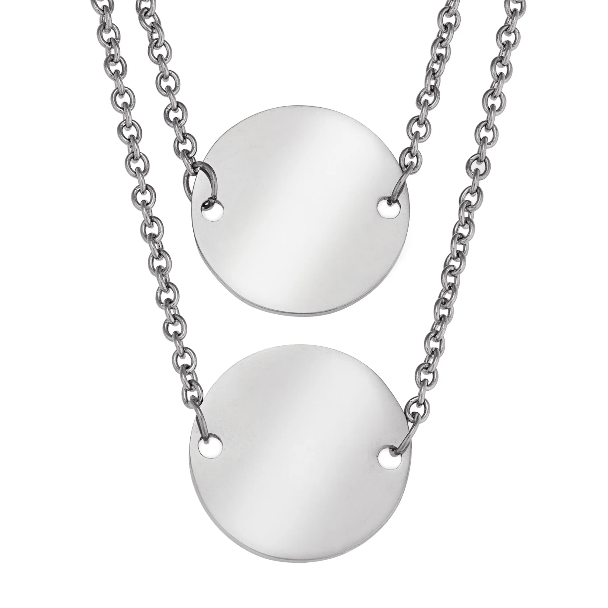Stainless Steel Double Disc Layered Necklace