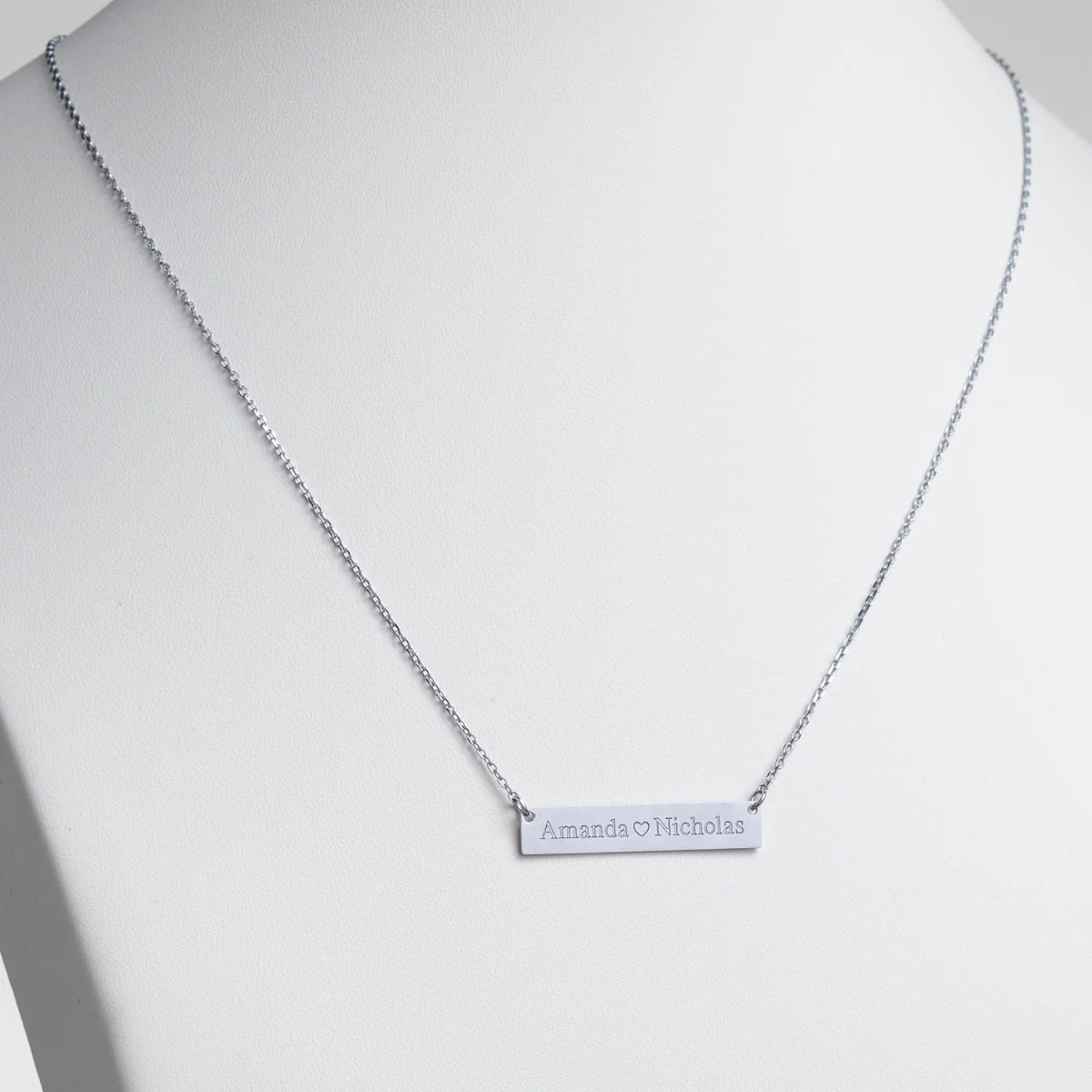 Stainless Steel Double Name with Heart Bar Necklace - Image 3