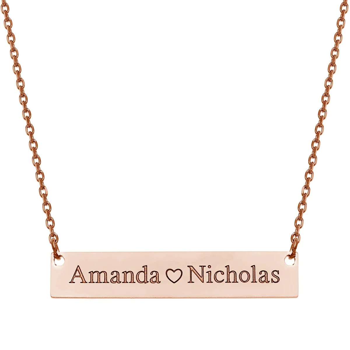 Stainless Steel Double Name with Heart Bar Necklace - Image 5