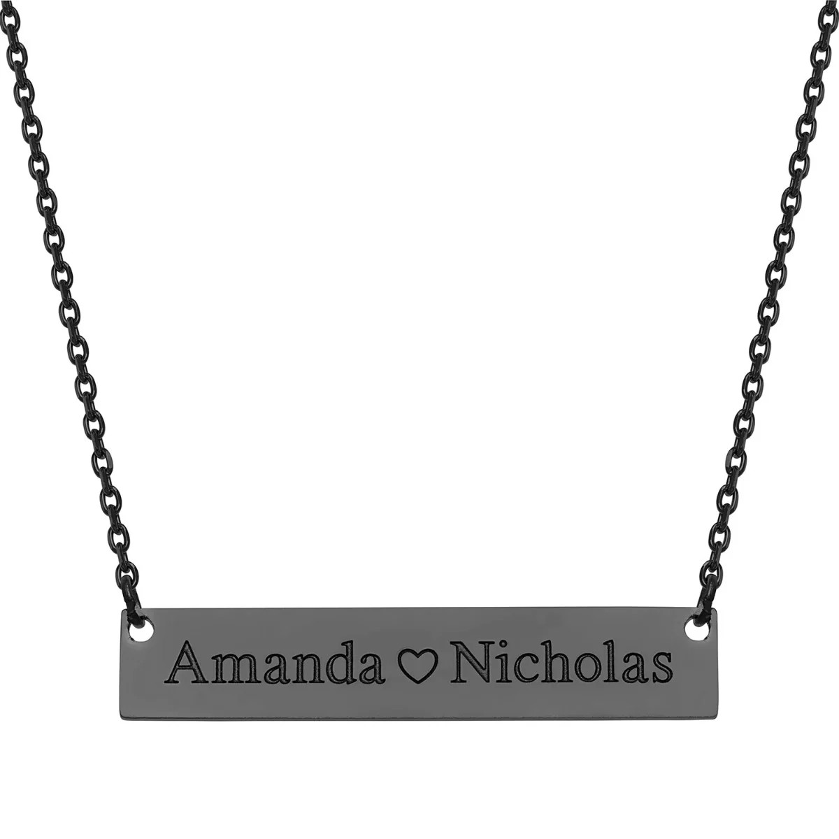 Stainless Steel Double Name with Heart Bar Necklace - Image 6