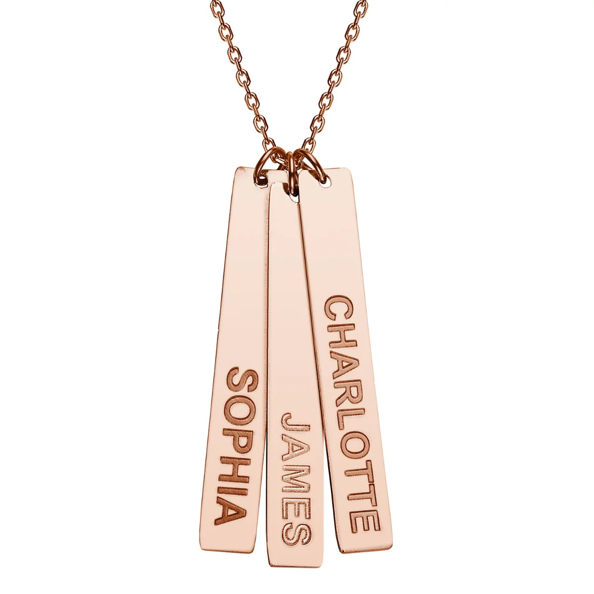 Stainless Steel Eng Name Vertical Bar Necklace - 3 names - Image 7