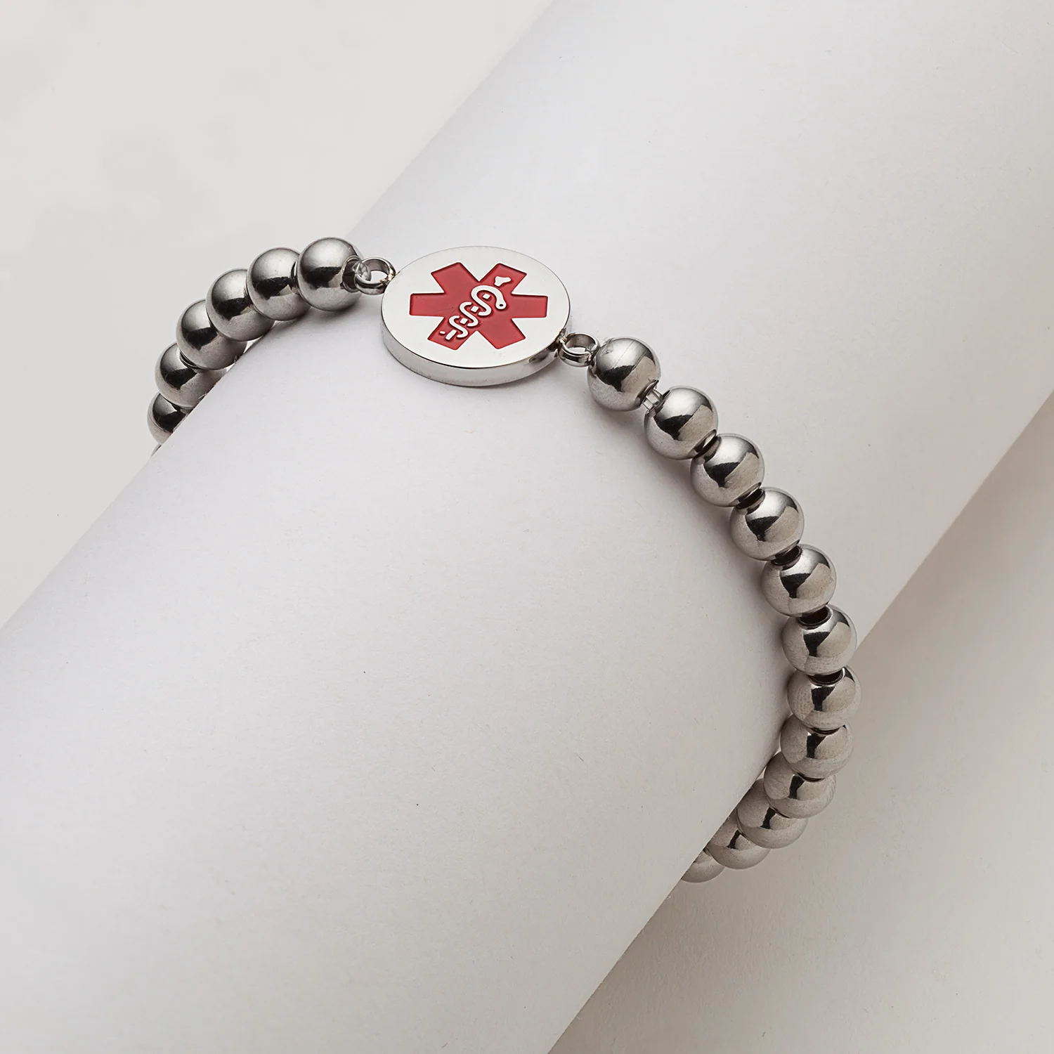 Stainless Steel Engraved Medical ID Beaded Bracelet - Image 3