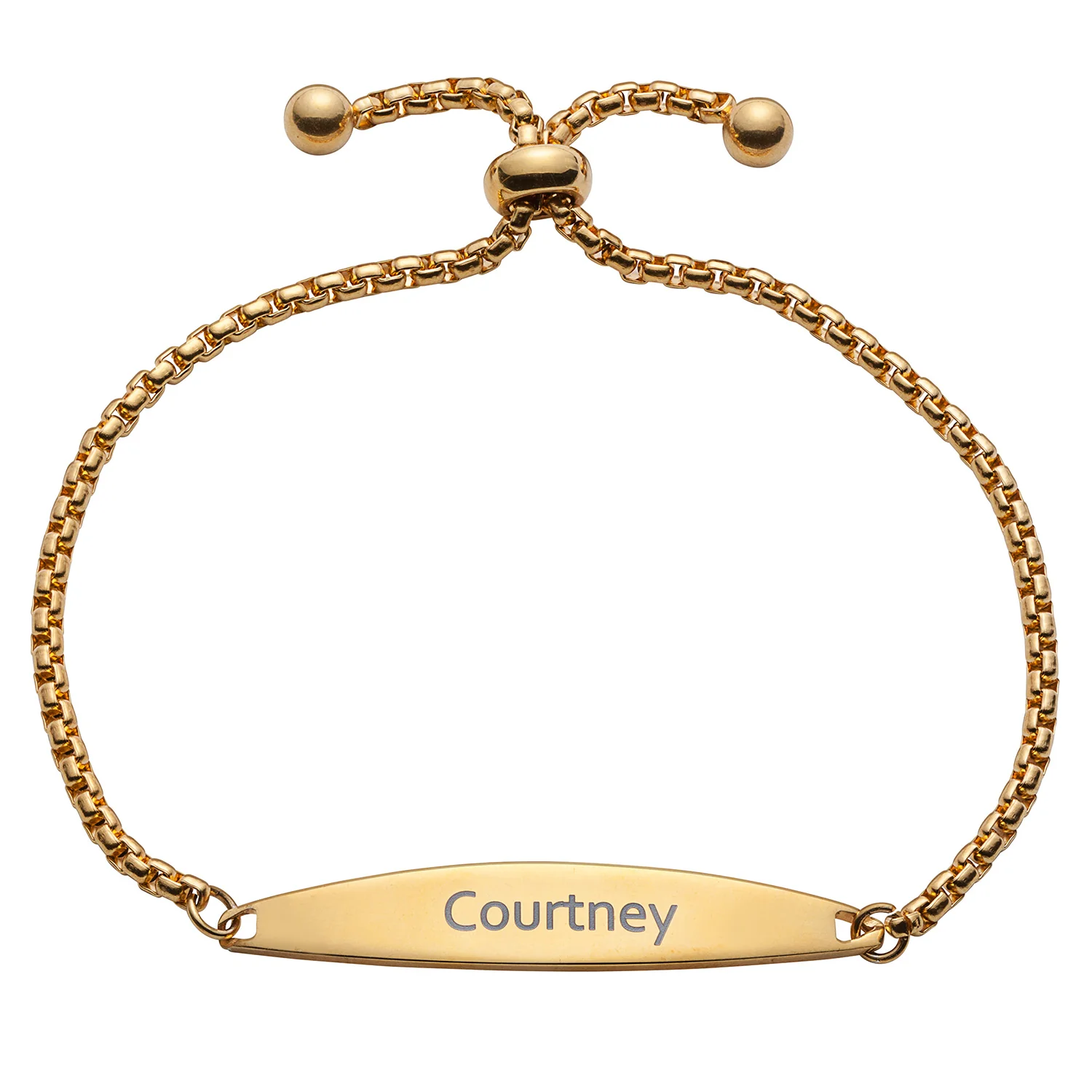 Stainless Steel Engraved Name Adjustable Gold Bracelet
