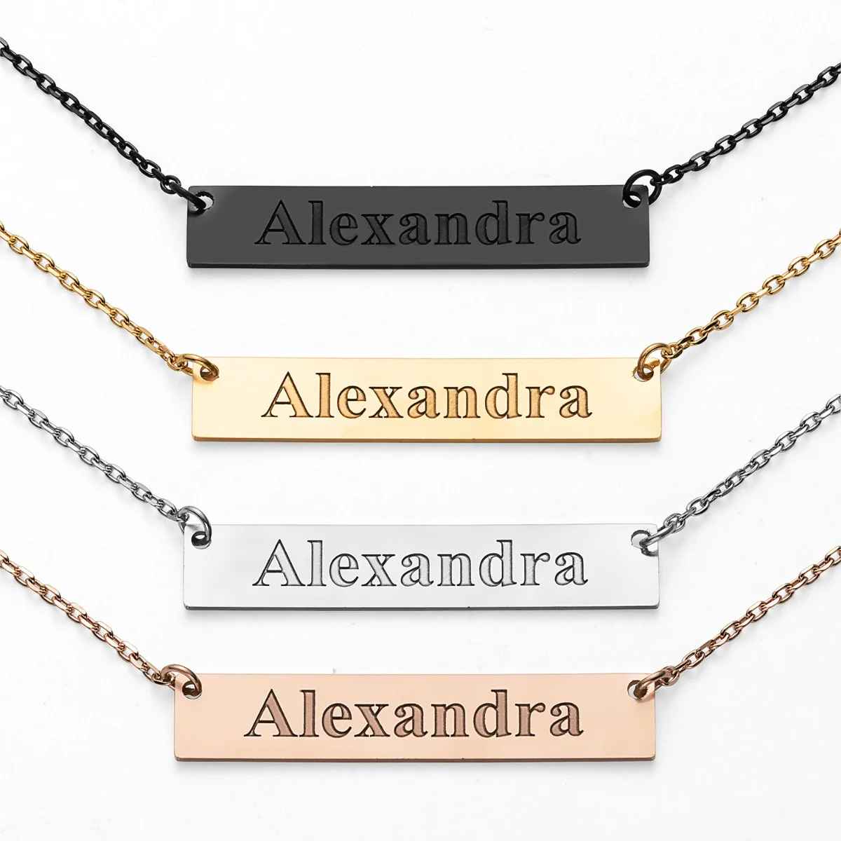 Stainless Steel Engraved Name Bar Necklace
