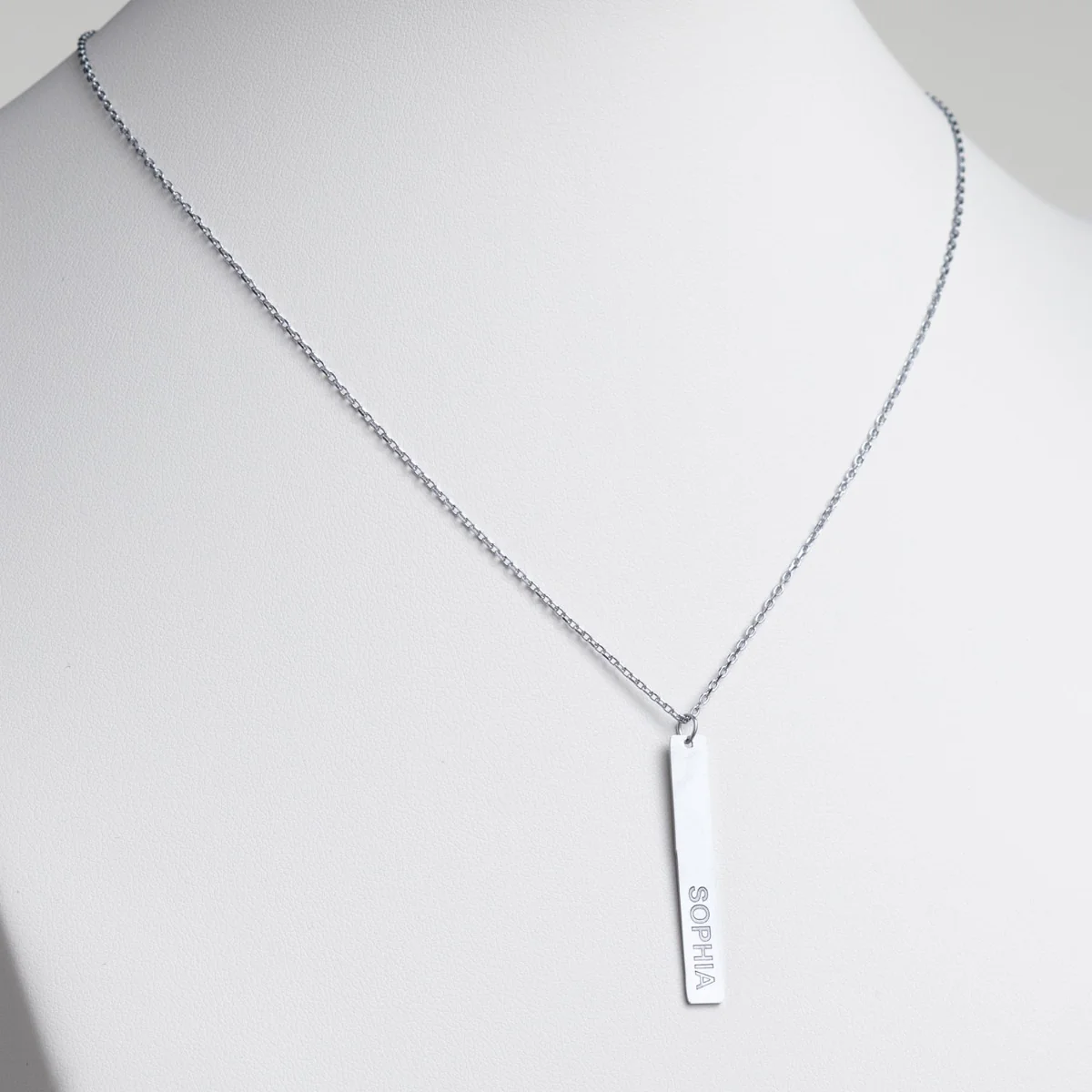 Stainless Steel Engraved Name Vertical Bar Necklace - Image 3