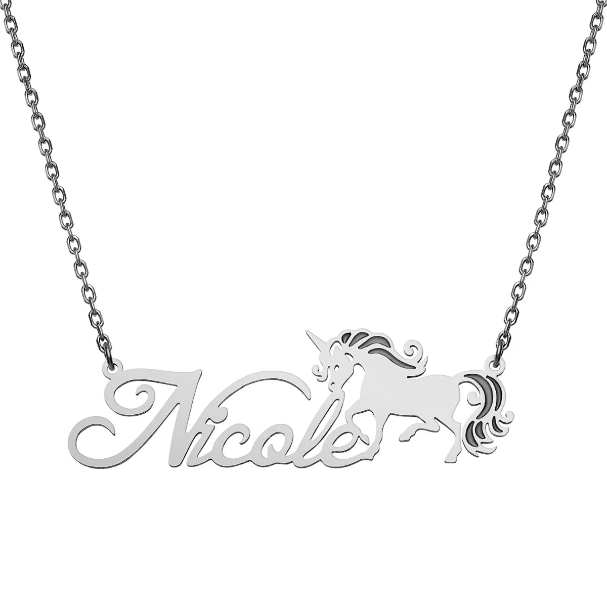Stainless Steel Fancy Script Name with Unicorn Necklace - Image 2