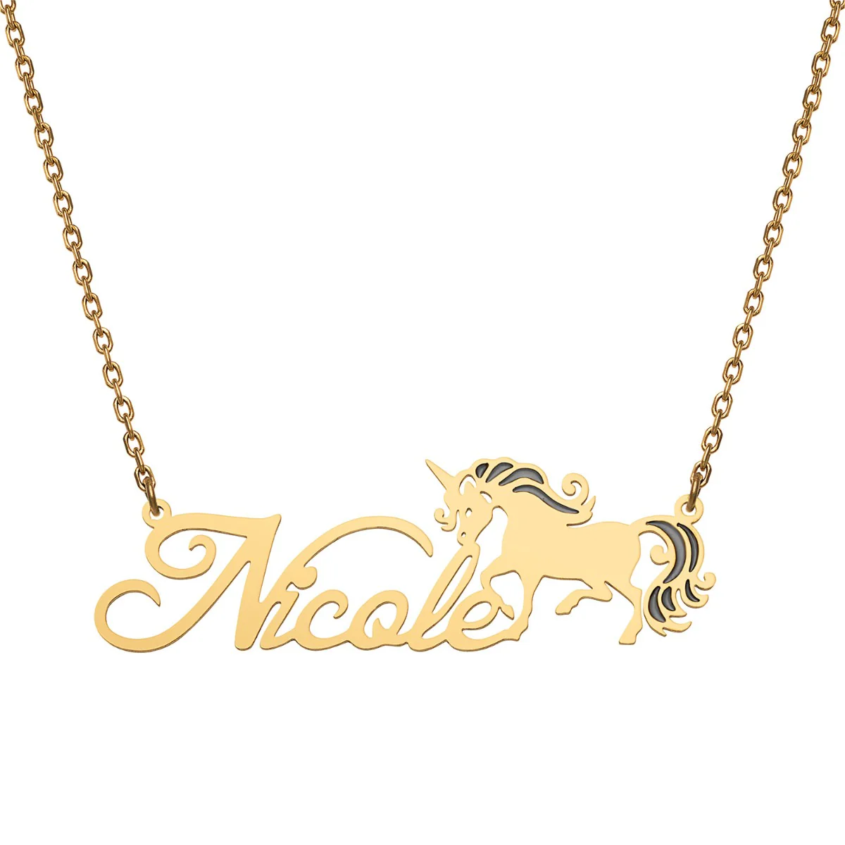 Stainless Steel Fancy Script Name with Unicorn Necklace - Image 3