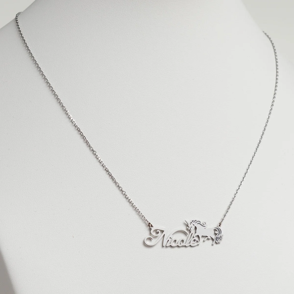 Stainless Steel Fancy Script Name with Unicorn Necklace - Image 4