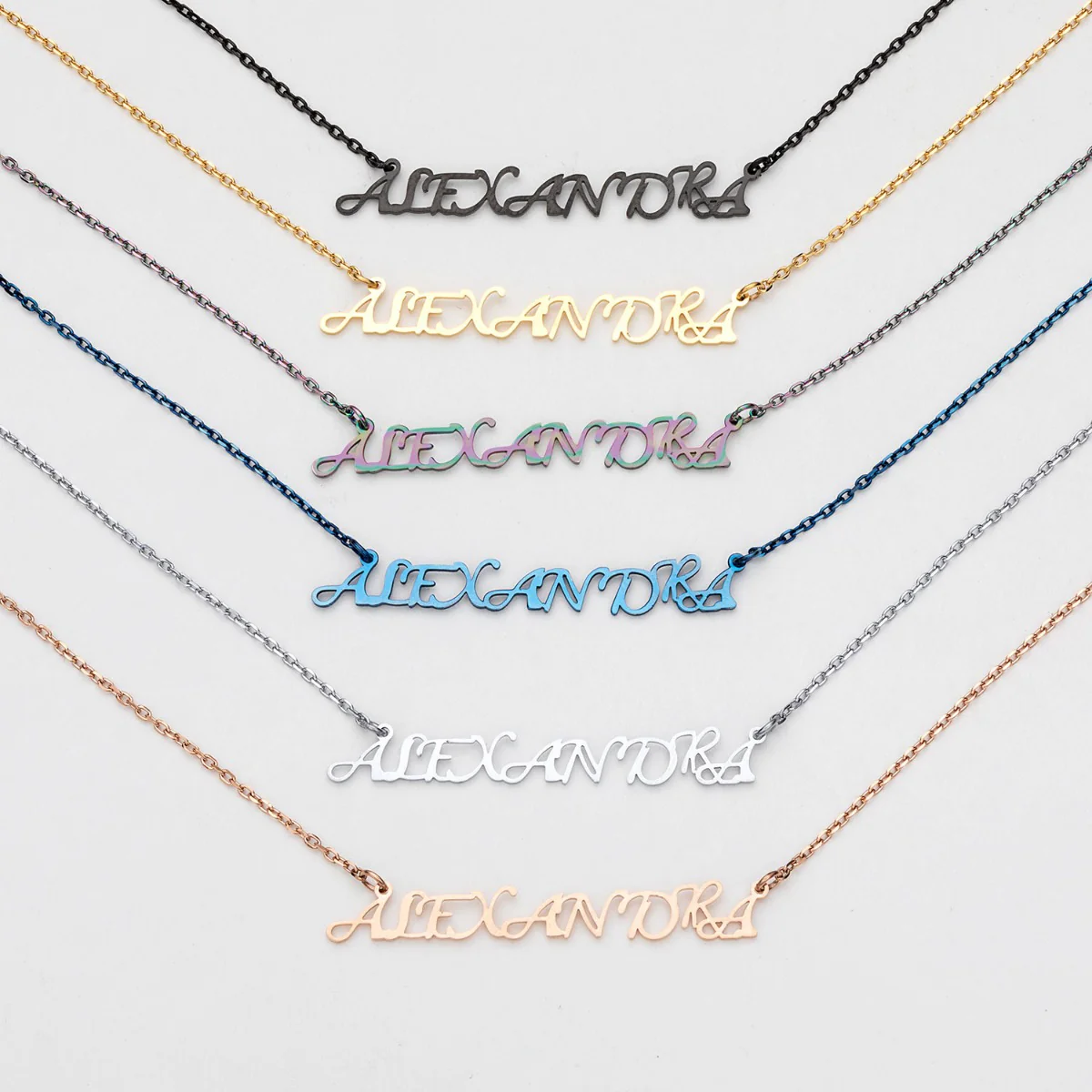 Stainless Steel Fancy Script Uppercase Name Necklace