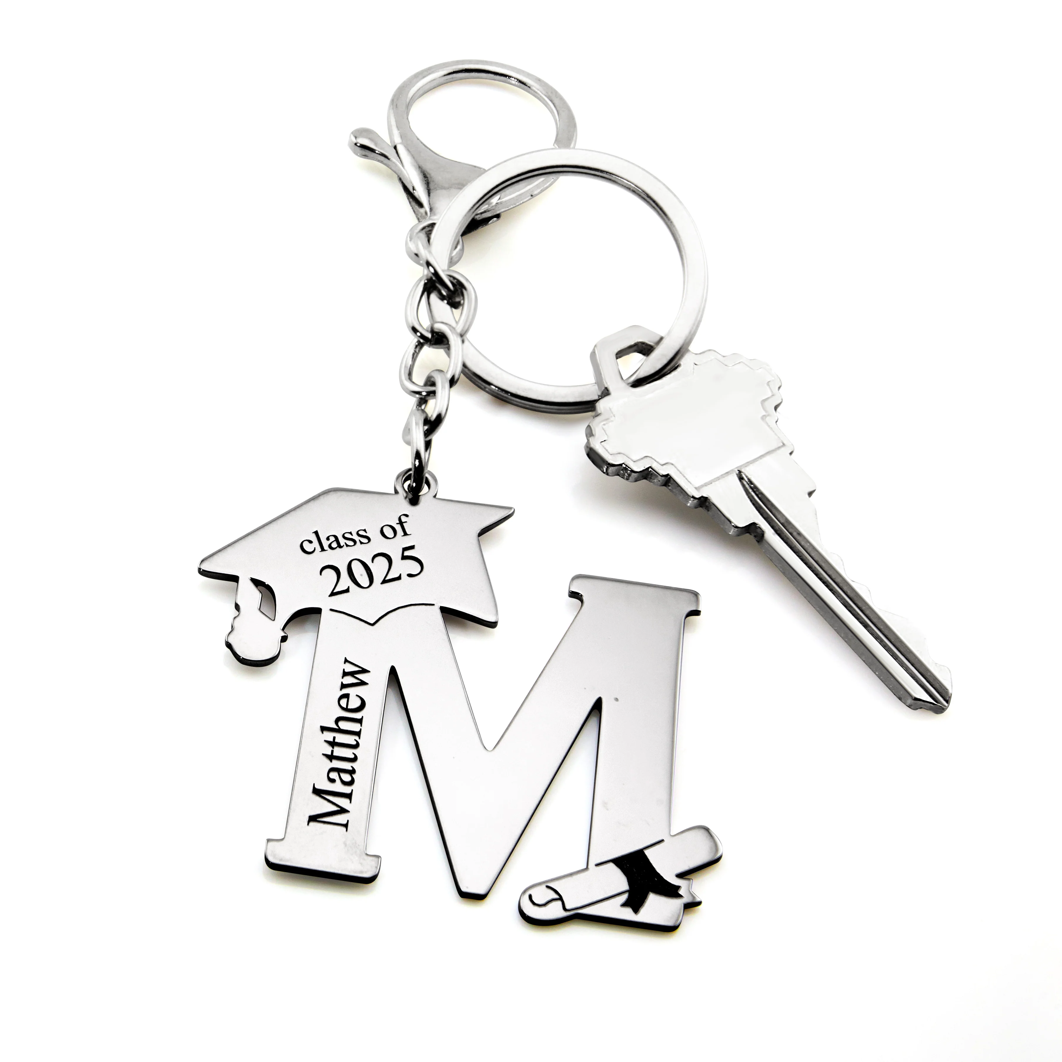 Stainless Steel Graduation Cap Initial and Name Necklace - Image 3
