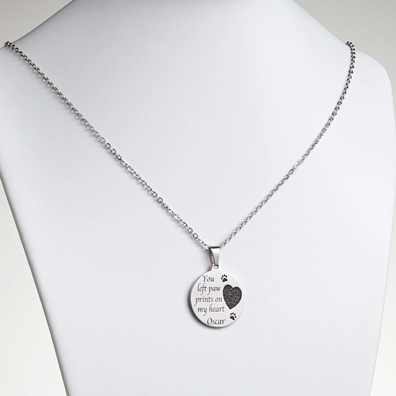 Stainless Steel Memorial Heart & Paw Prints Engraved Disc - Image 2