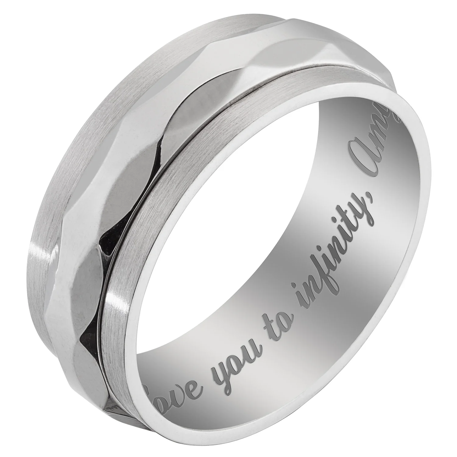 Stainless Steel Men's Engraved Faceted Spinner Band - Image 2