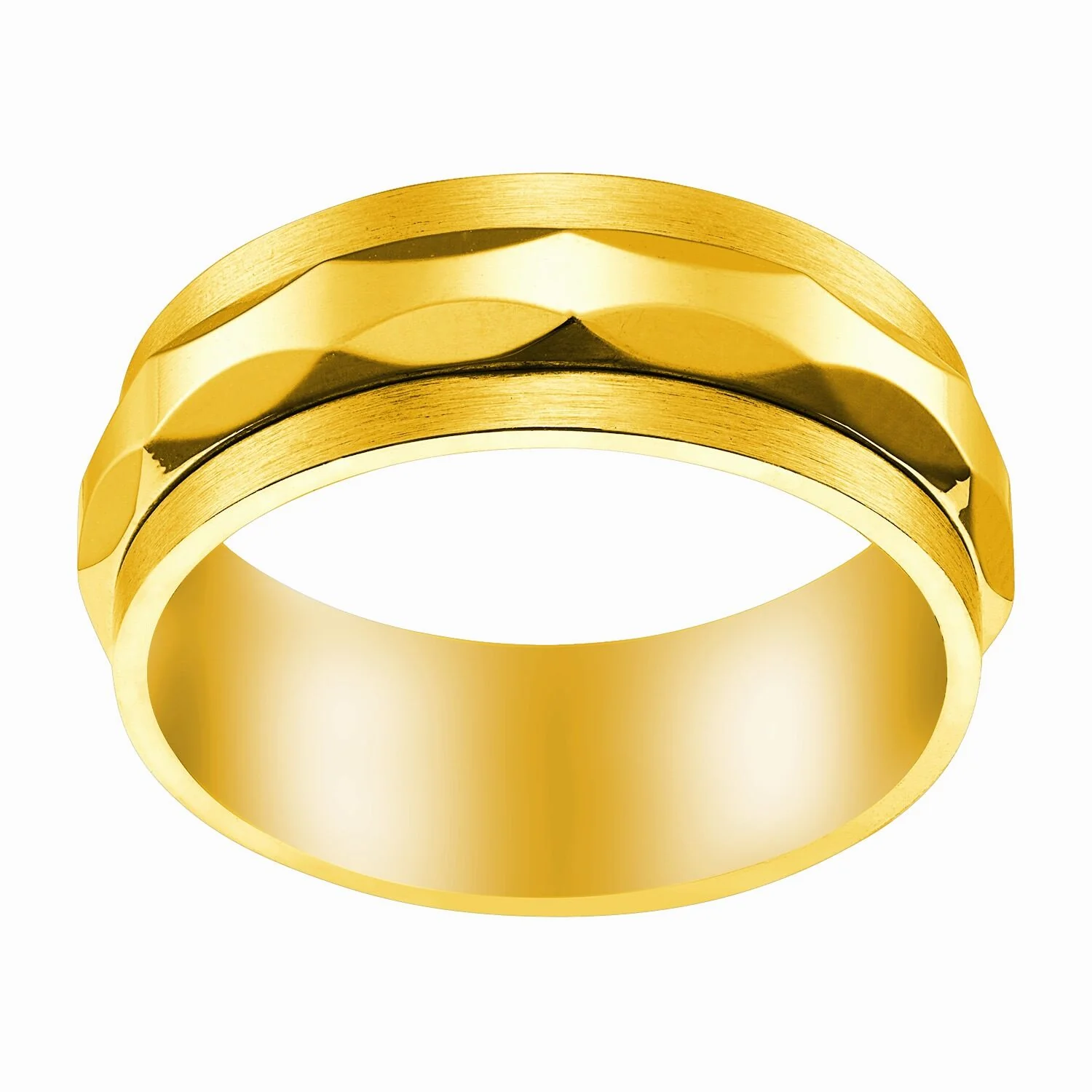 Stainless Steel Men's Gold Faceted Spinner Band