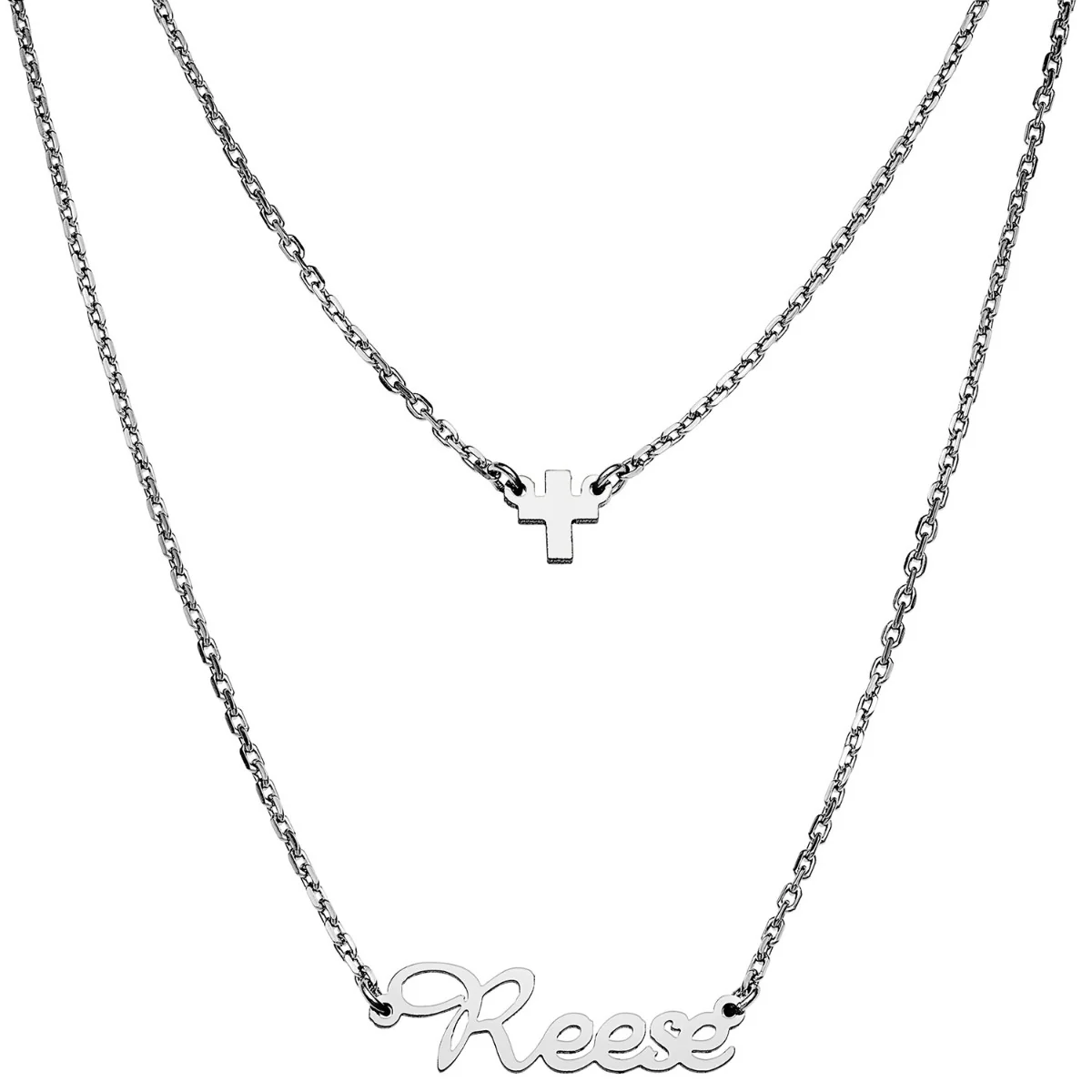Stainless Steel Mini Name and Cross Layered Double Necklace - Image 2